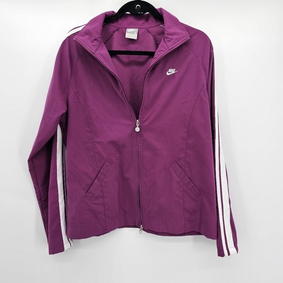 Nike purple striped embroidered windbreaker jacket women's size large - Picture 1 of 7